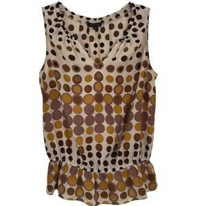The Limited Sleeveless Polka Dot Peplum Top Brown Peppy Retro Office Size Medium